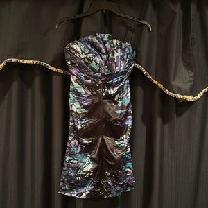 Peacock black strapless dress